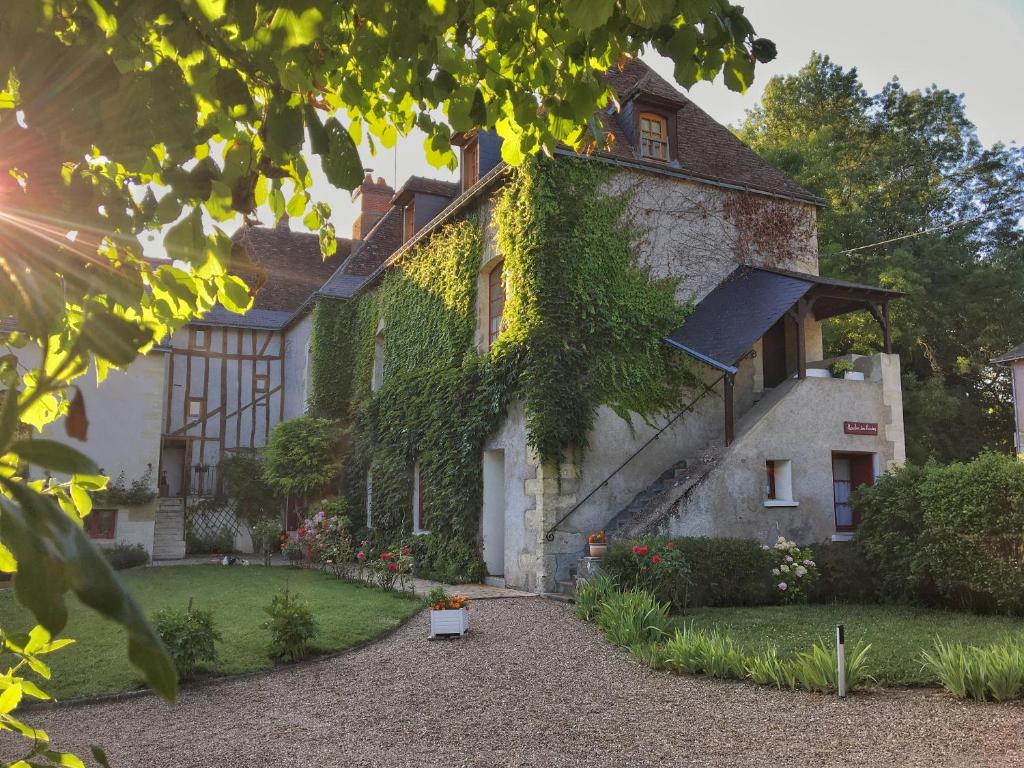 Vernou-sur-Brenne兰德斯磨坊住宿加早餐酒店的常春藤生长在房子的一侧