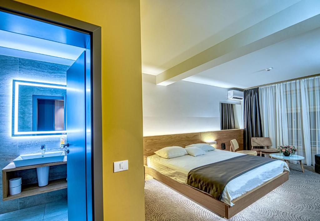蒂米什瓦拉席尔瓦酒店的酒店客房设有床和水槽