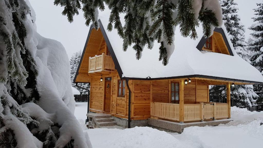 ZaovineVile Stefan的小木屋,屋顶上积雪