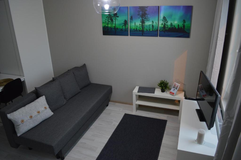 罗瓦涅米Aurora Haven Rovaniemi Modern DT Apartment -Self Check-In & Free Wifi-的客厅配有沙发和桌子