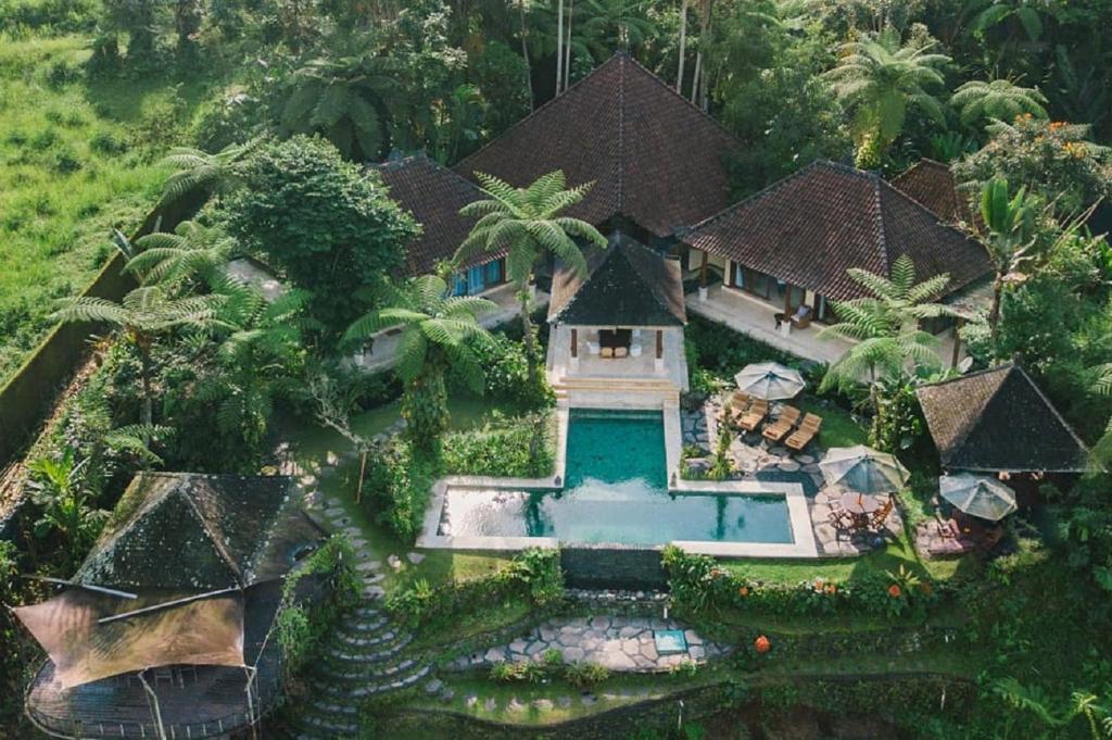 Penginyahan巴厘岛天堂民宿的享有带游泳池的房屋的空中景致