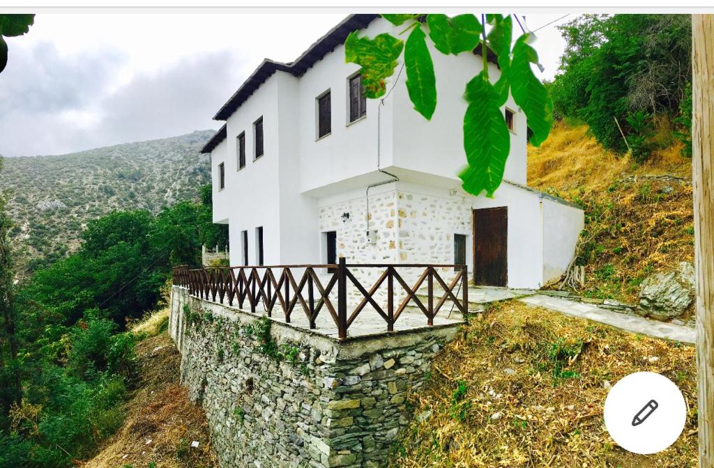 马克里尼撒Traditional House Makrinitsa的山顶上的白色房子