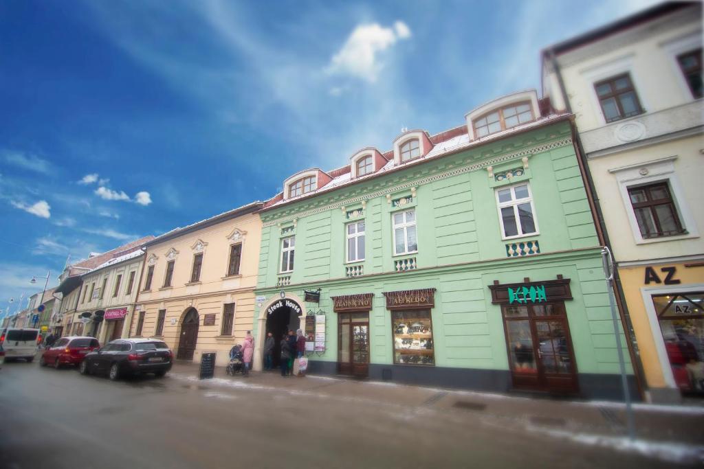班斯卡-比斯特里察莫伊泽斯旅馆的街道边的绿色建筑