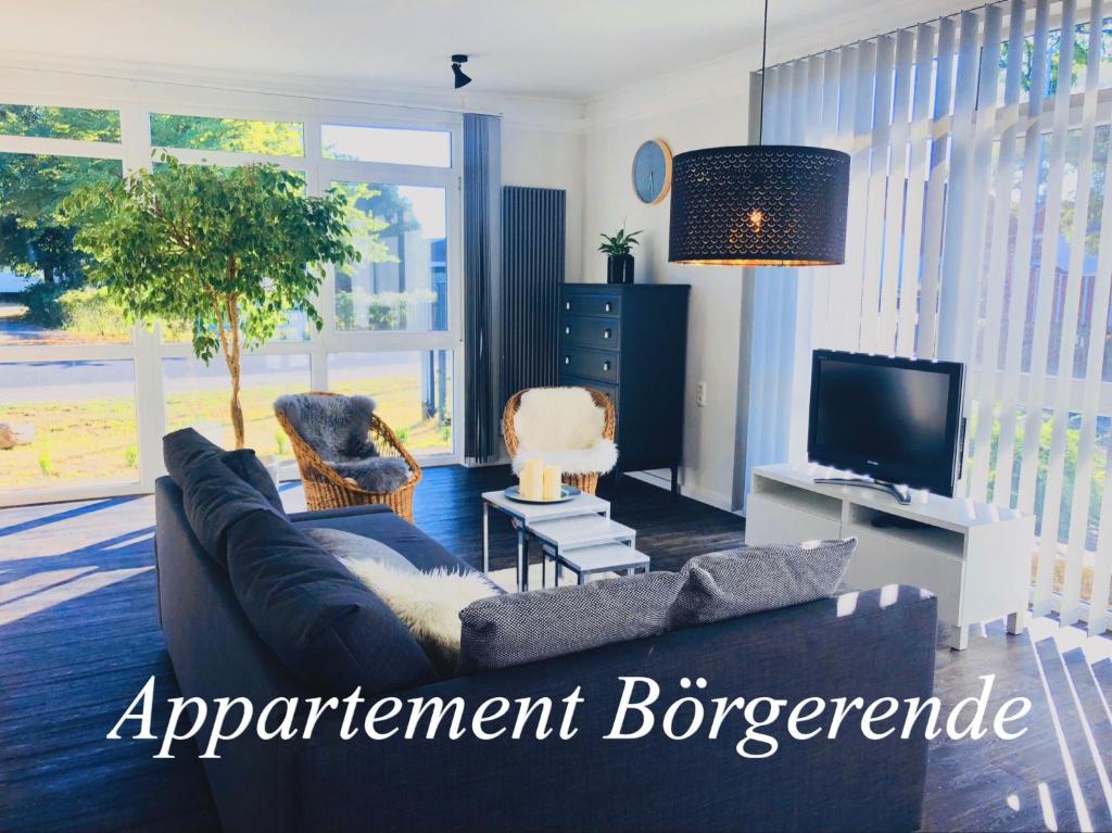 伯尔格伦德-雷特维施Appartement-Boergerende的带沙发和电视的客厅
