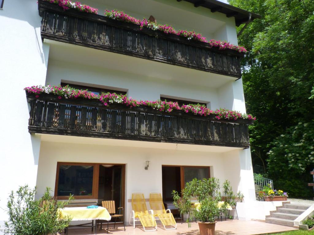 安嫩海姆Villa Winkler的一座房子,阳台上种着鲜花