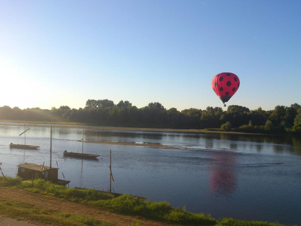肖蒙索卢尔LA MAISON DU PECHEUR的乘坐船只飞越河上的热气球