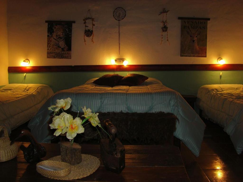 科洛尼亚卡洛斯佩莱格里尼Hospedaje San Cayetano的一间卧室配有两张床和一张鲜花床。