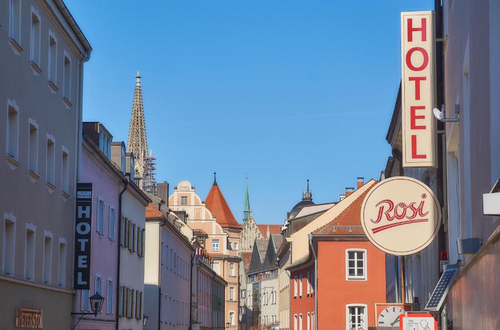 雷根斯堡Hotel Rosi的享有城市街道和建筑的景色