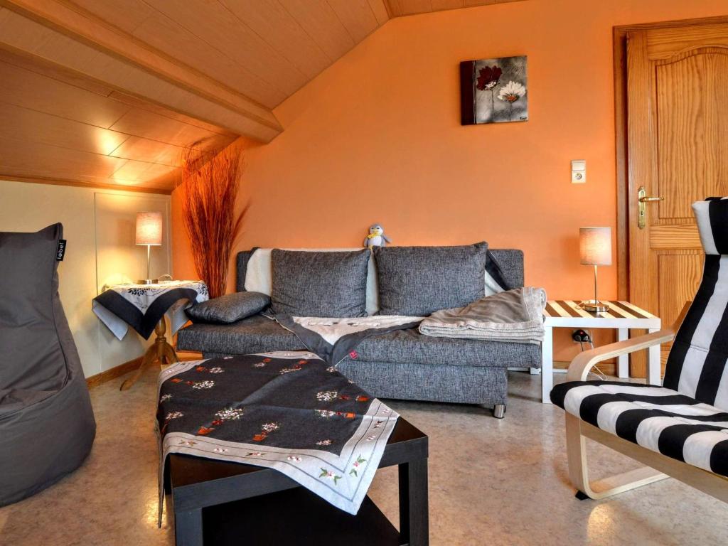 马尔梅迪Spacious Apartment in Malmedy with Garden的客厅配有沙发和桌子