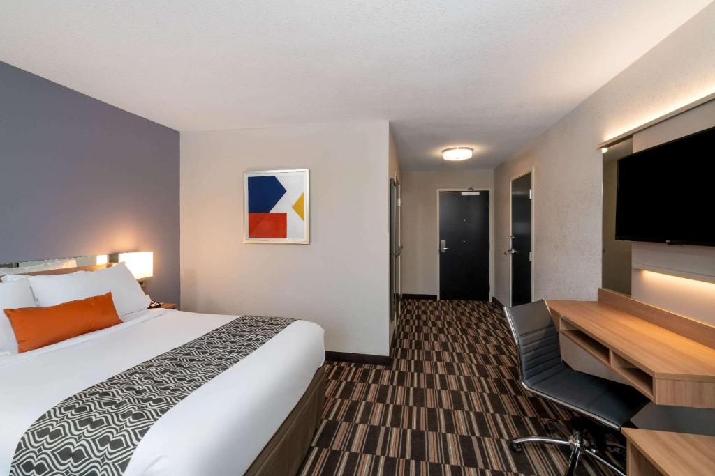 卡莱尔Microtel Inn & Suites by Wyndham Carlisle的一间酒店客房,配有一张大床和一台平面电视
