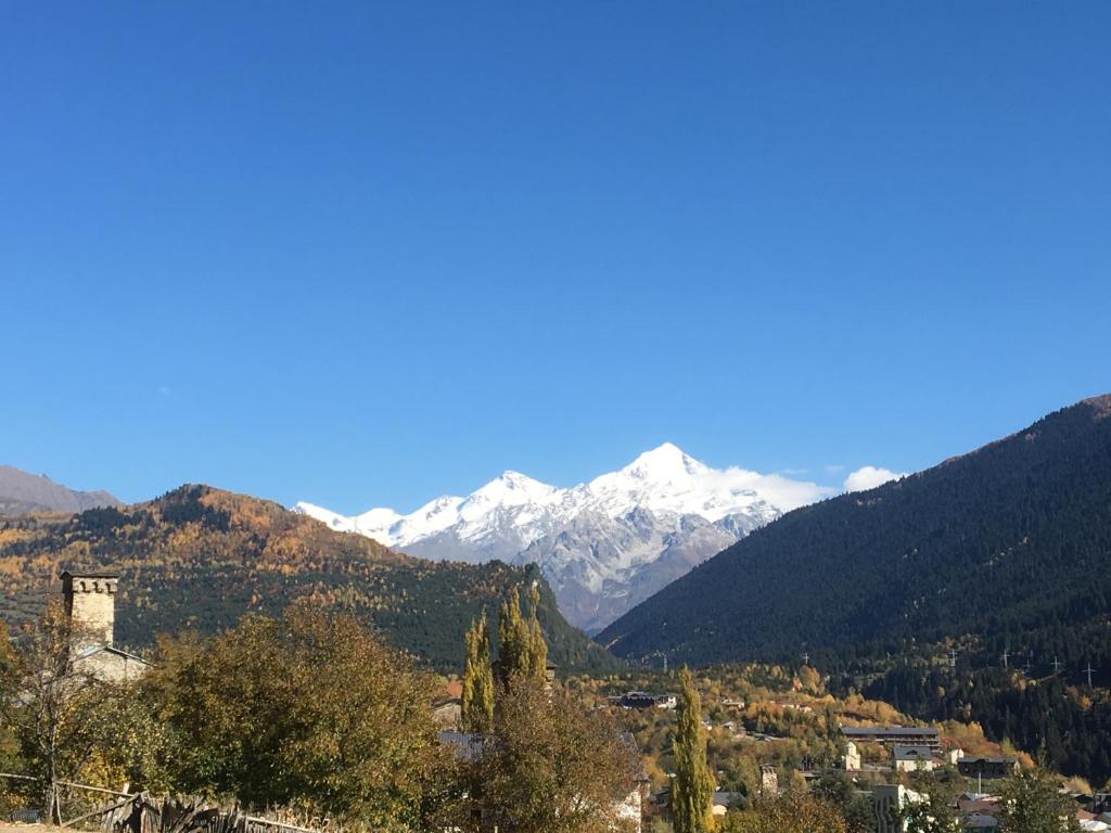 梅斯蒂亚Guest House Nana in Mestia的享有山脉和雪覆盖山脉的美景