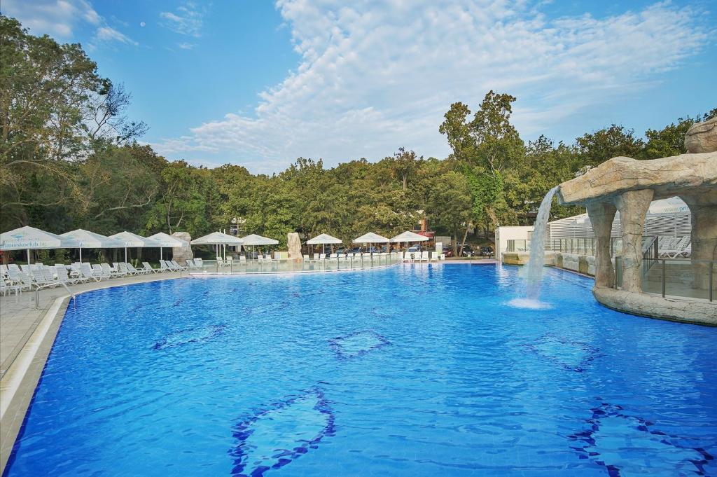 普里莫尔斯科Hotel Forest Beach的一个带喷泉的大型游泳池