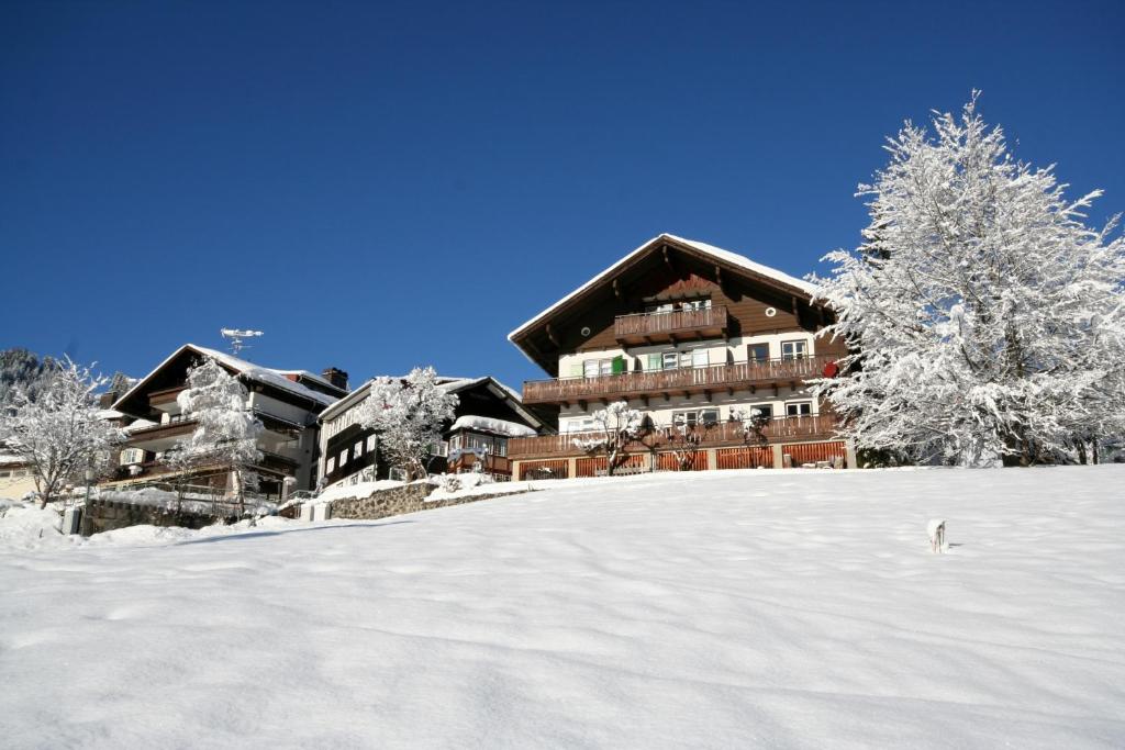 希洛谢克Hotel Adler Garni的前面的滑雪小屋