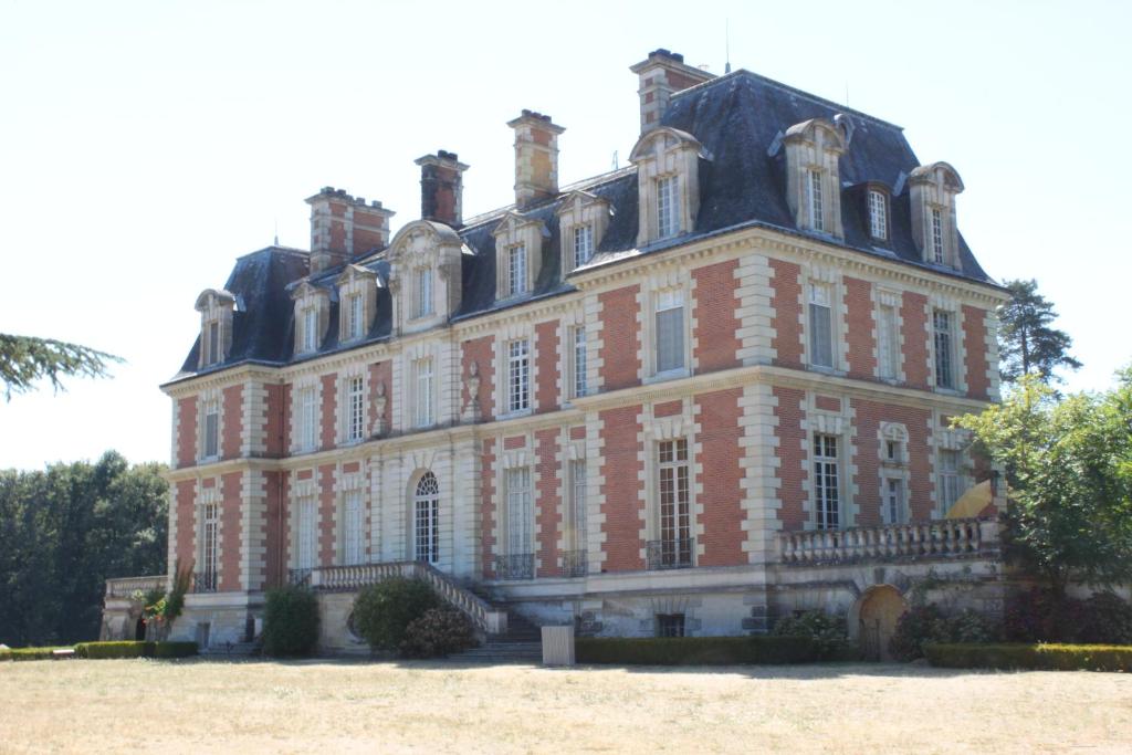 OrchaiseChateau du Guérinet D'Orchaise的大型红砖建筑,设有大窗户