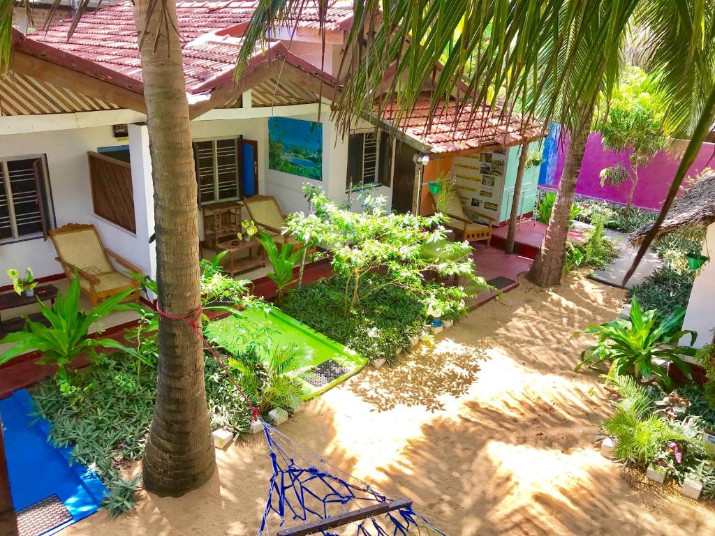 阿鲁甘湾Star Rest Beach Hotel的棕榈树房屋的空中景致
