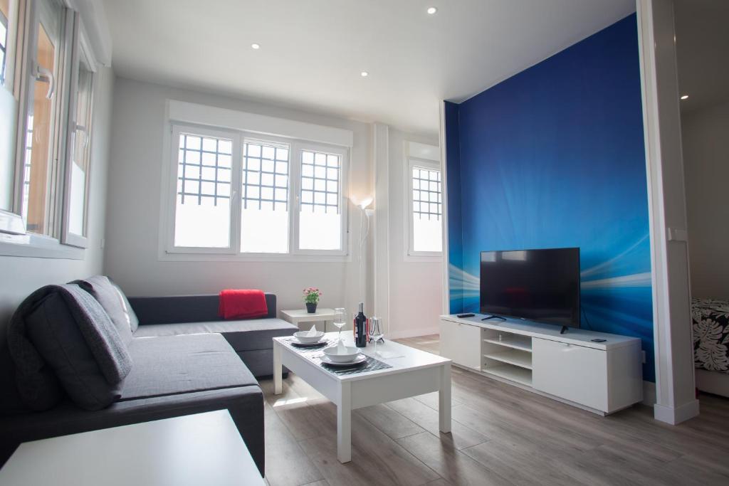 马德里WindRose 8的带沙发和电视的客厅