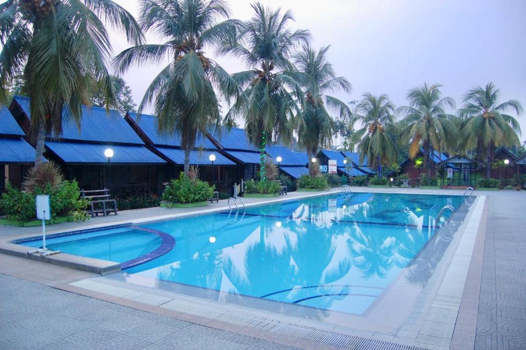马六甲马六甲度假村的一座棕榈树环绕的大型游泳池