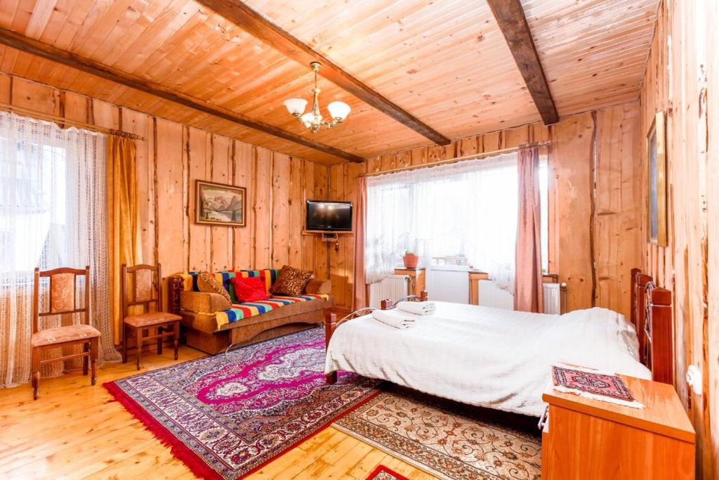 亚列姆切Gutsulska Oselya的一间卧室配有一张床和一张沙发
