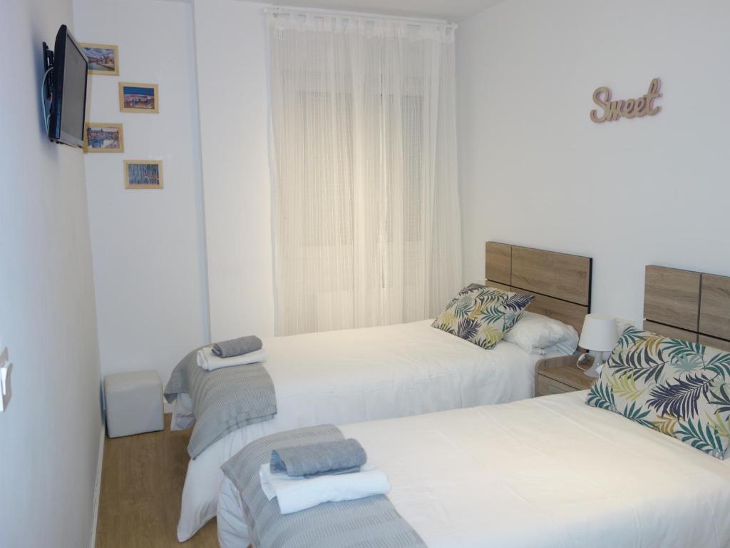毕尔巴鄂La Concordia的一间酒店客房,设有两张床和电视