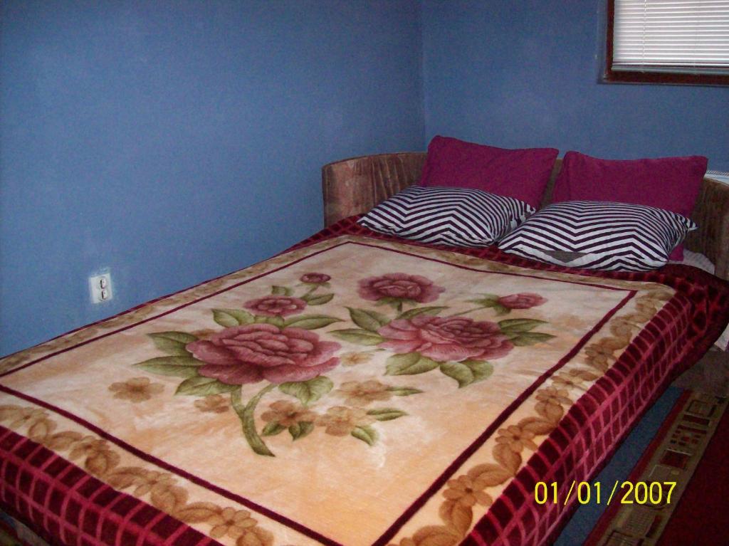 萨拉热窝Pansion Stari Konak的床上有花毯