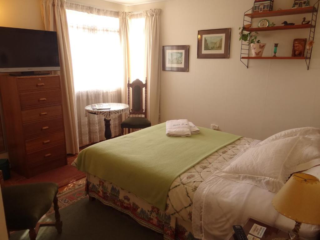 康塞普西翁Hostal Don Mariano的一间卧室配有一张床、一台电视和一个窗口