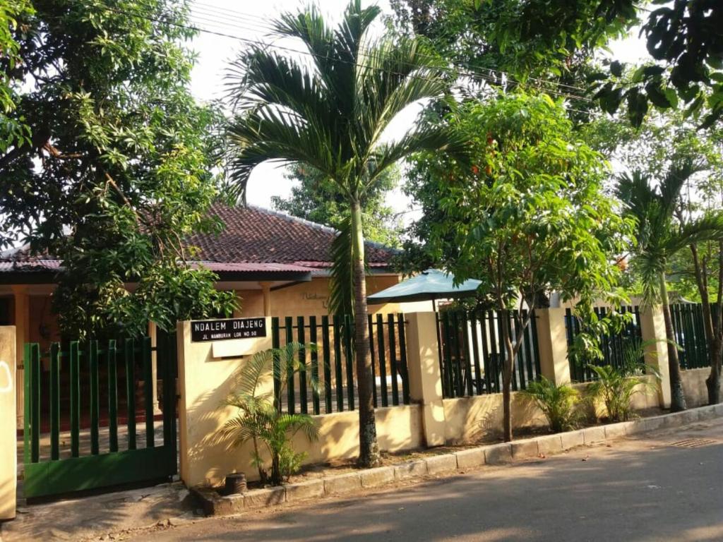日惹内达勒姆迪阿约民宿的棕榈树屋前的围栏