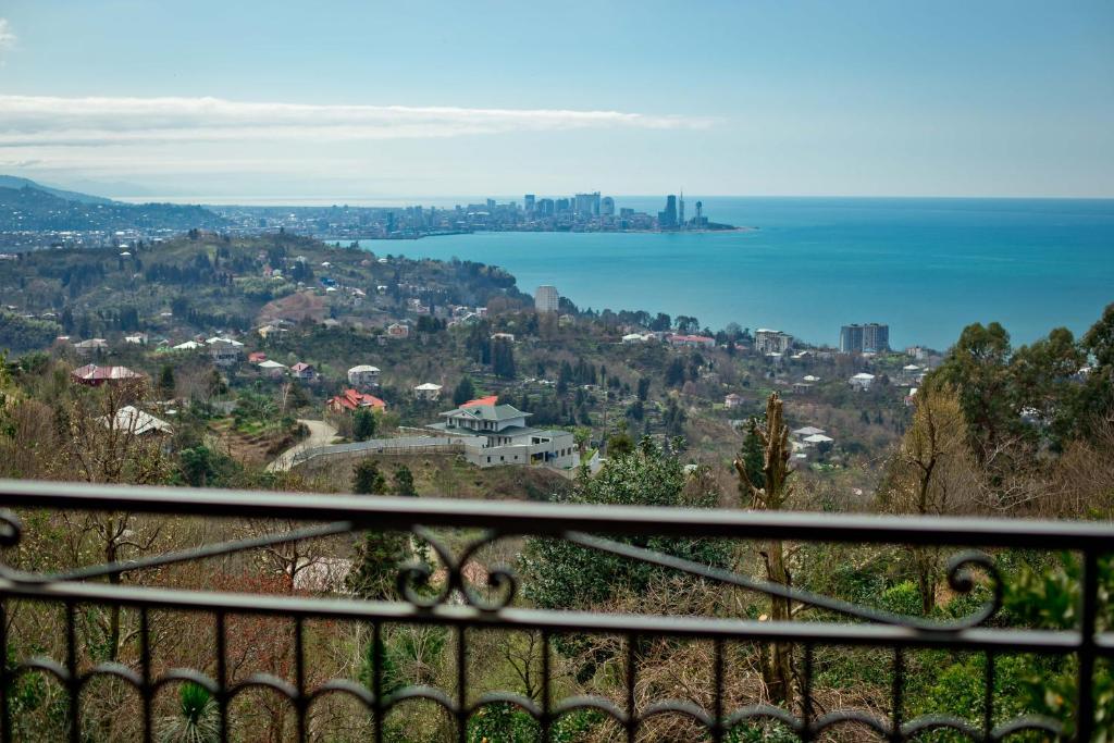 姆兹瓦内康茨基Guesthouse Mtsvane Koncxi 22的阳台享有城市和大海的景致。