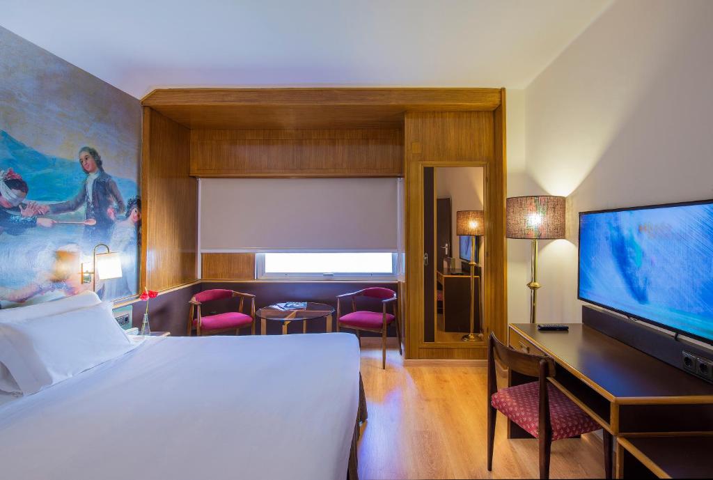萨拉戈萨戈雅酒店的配有一张床和一台平面电视的酒店客房