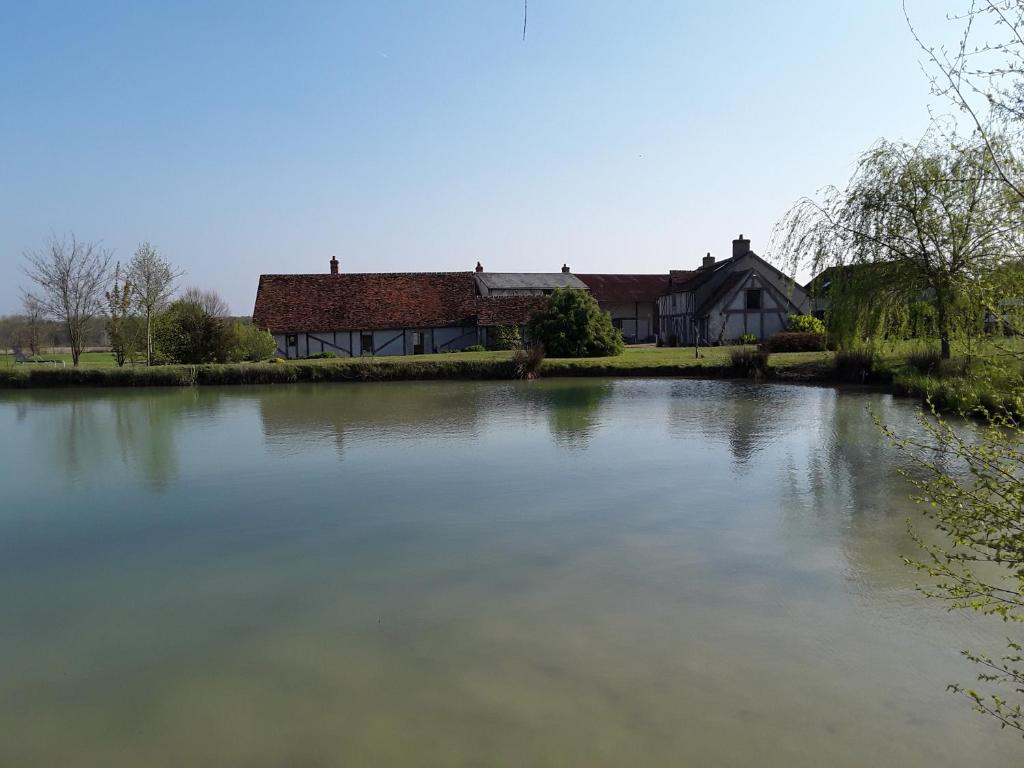 Tour-en-SologneLa Belvinière Chambres et table d'hôtes的坐在房子前的湖边房子