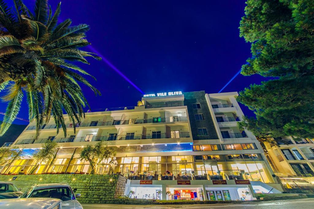佩特罗瓦纳莫鲁Vile Oliva Hotel & Resort的前面有棕榈树的建筑