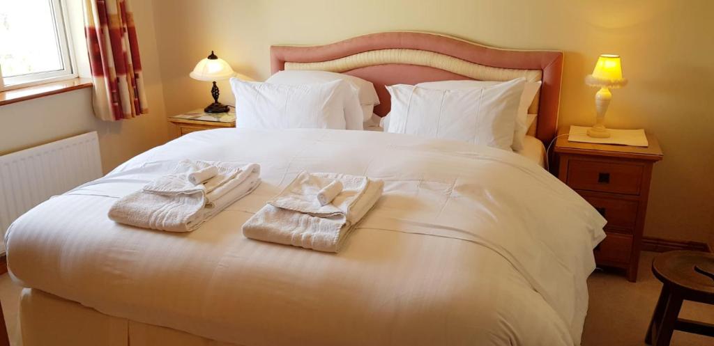 戈尔韦克拉尔蒙特住宿加早餐旅馆的卧室配有白色床和毛巾
