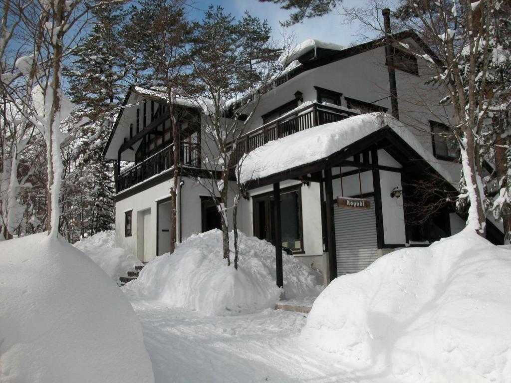 白马村B&B Koyuki Hakuba的两堆大雪覆盖着的房屋