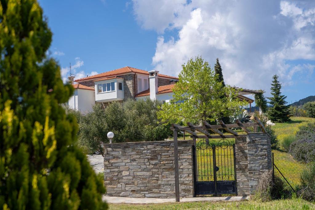 皮加迪卡Villa Pirgadikia的一座带门和石墙的房子