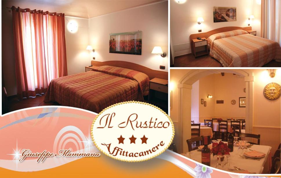 GrammicheleIl Rustico的一间酒店客房,设有两张床和一间餐厅