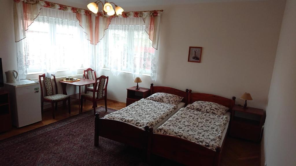切霍齐内克Apartamenty i Pokoje Willa Dafne的卧室配有床、桌子和窗户。