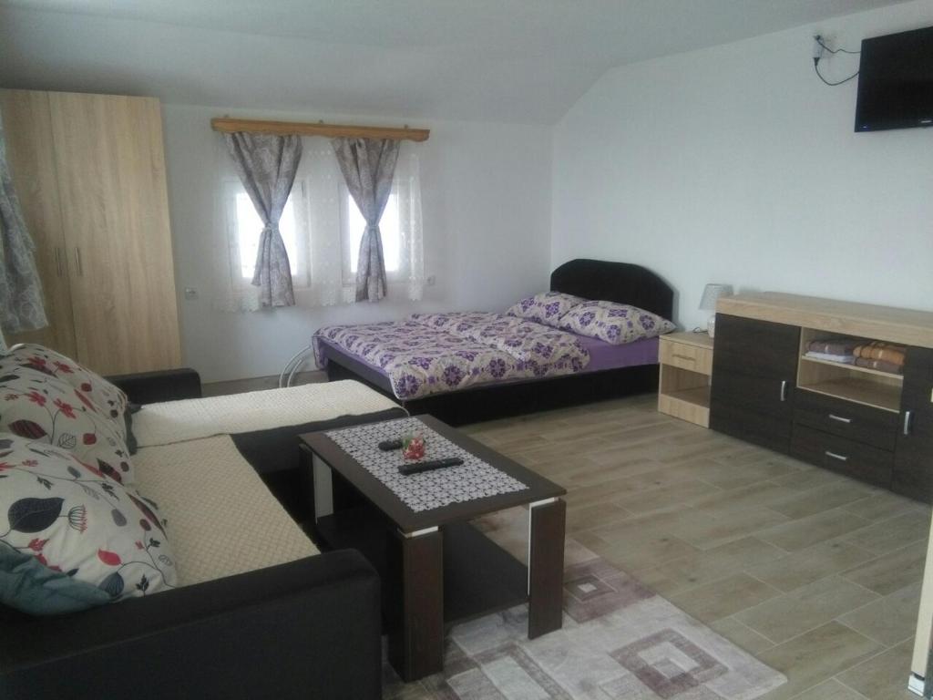 巴尼亚卢卡Apartmani "Babići"的客厅配有沙发和桌子