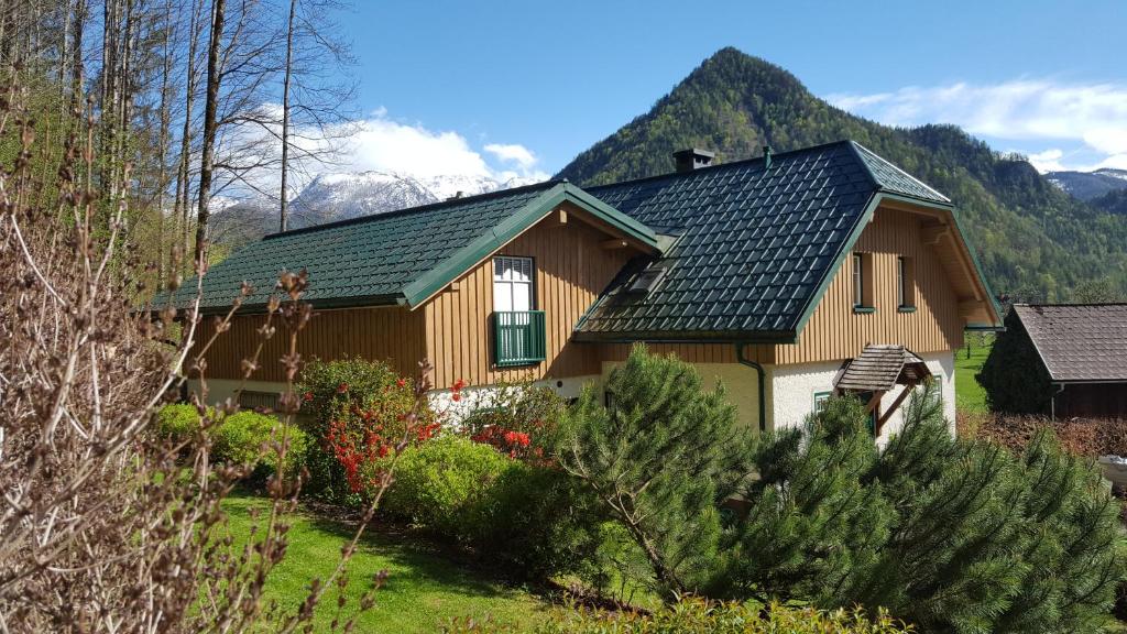 茵特斯托德Ferienhaus Saxenauer的山上有绿色屋顶的房子