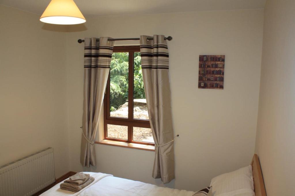 利默里克Butterfly cabin的一间卧室设有一张床和一个窗口