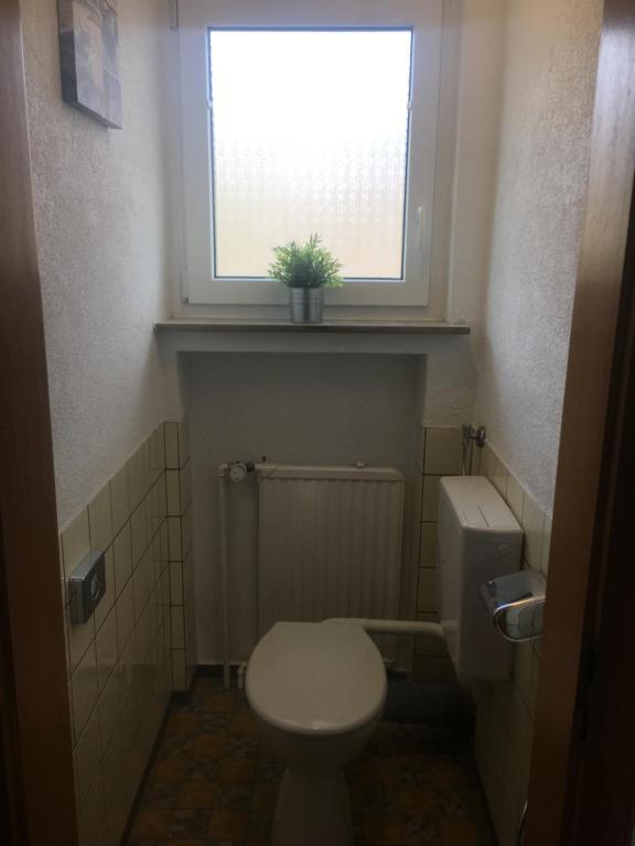 施利茨Ferienwohnung Im Bachgrund的一间带卫生间和窗户的小浴室