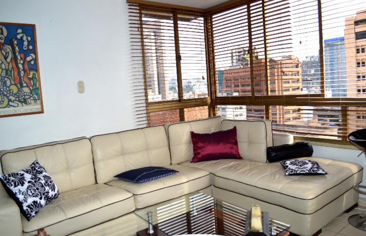 加拉加斯Confortable apto tipo Suite/ Turismo Relax的客厅配有白色沙发及枕头