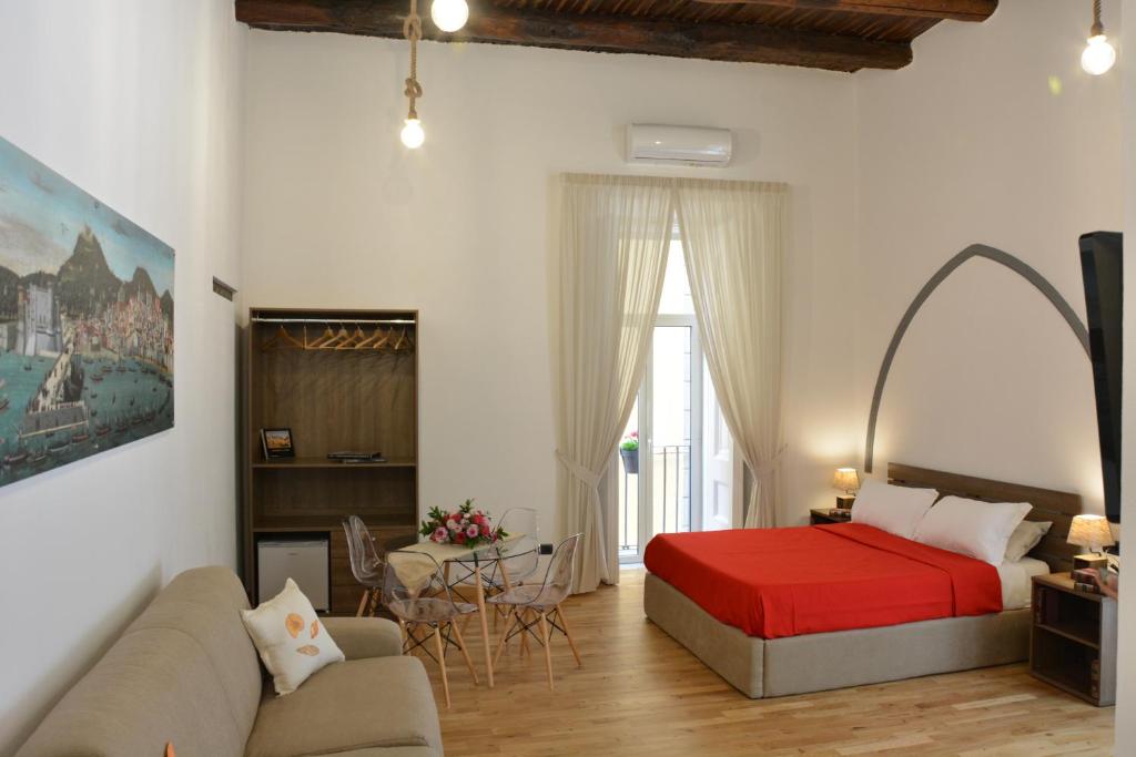 那不勒斯Domus Studio 25 bed & breakfast的一间卧室设有一张床和一间客厅。