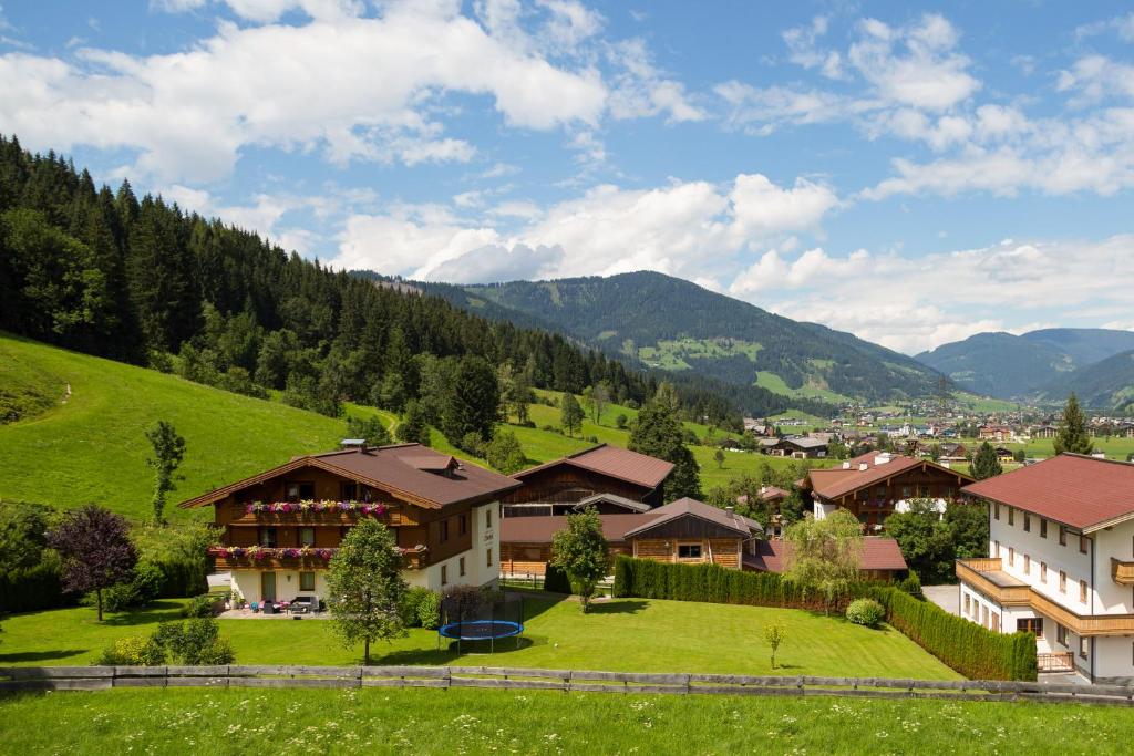 弗拉绍Appartements Oberhof的享有以山为背景的村庄美景