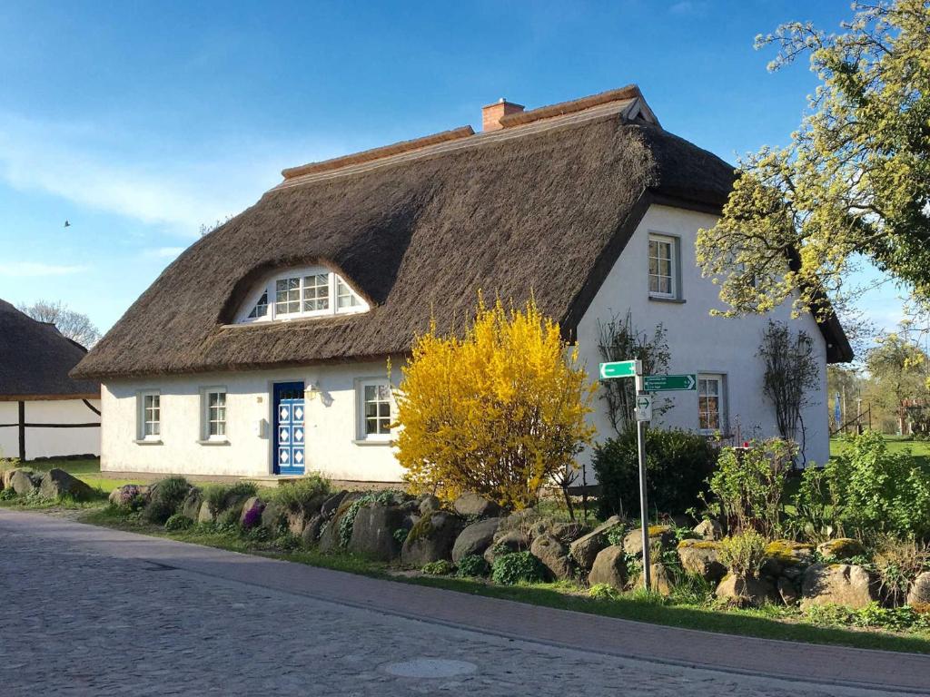 格罗斯齐克Haus Ketzenberg 1 - Lütt Mööv的白色的茅草屋顶房屋