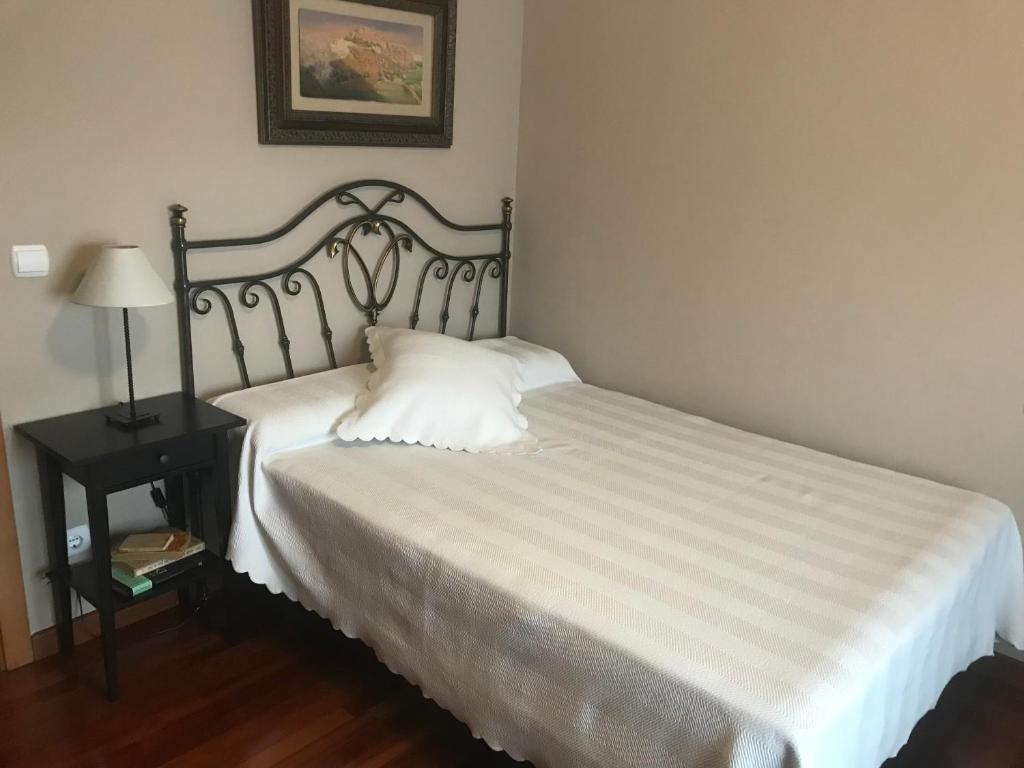 格拉纳达Habitación doble independiente con baño compartido的一间卧室配有一张带枕头和灯的床
