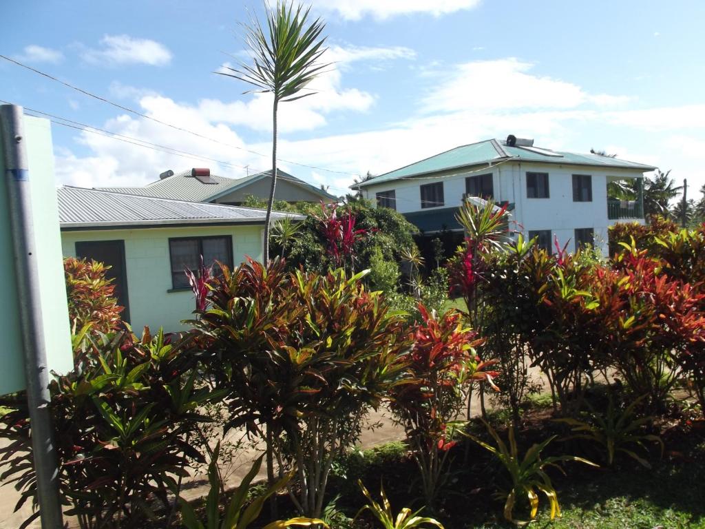 努库阿洛法绿色度假屋山林小屋的院子里有棕榈树的房子