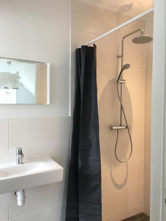 滨海卡特韦克Kamers van Goud的带淋浴和盥洗盆的浴室