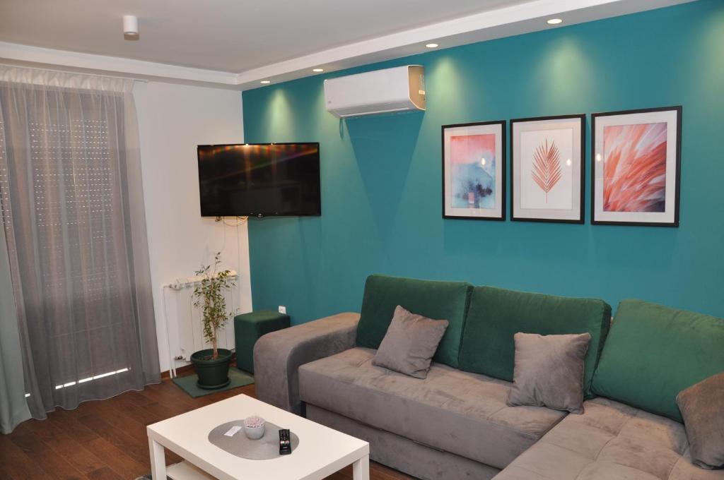 查查克Lux apartman Čačak的带沙发和电视的客厅