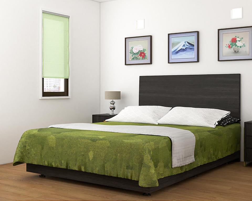 东京Asakusa HomeSuites Tokyo的一间卧室配有一张带绿毯的大床