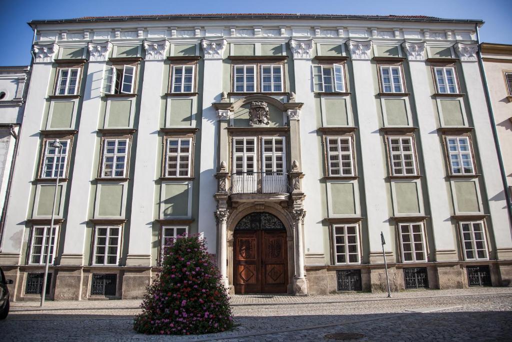 兹诺伊莫Althanský palác的前面有圣诞树的建筑