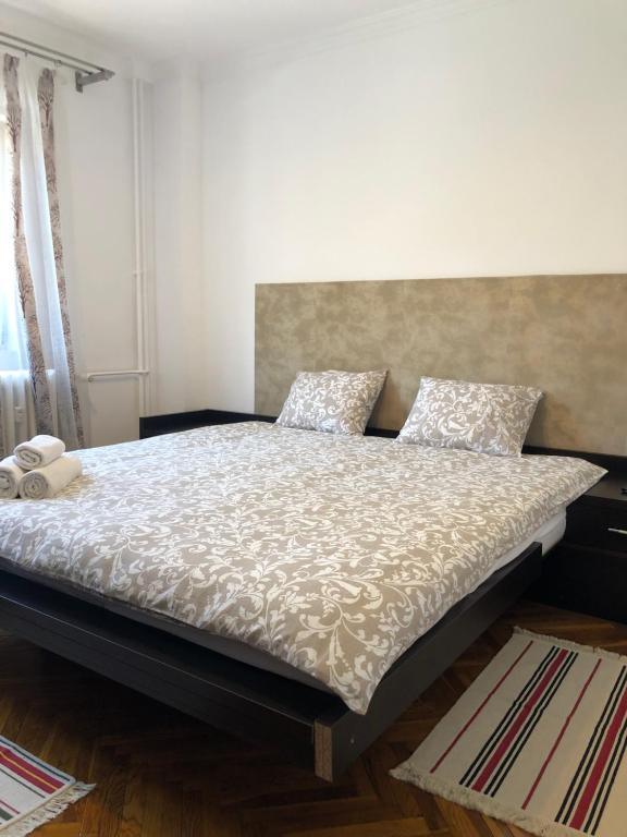 德罗贝塔-塞维林堡Blue Apartment的一间卧室,卧室内配有一张大床